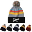 Colorful Striped Pom-Pom Knit Hat