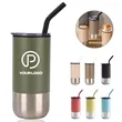 16oz stainless steel tumbler with straw reusable travel