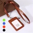 Leather ID Card Holder with Satin Lanyard
