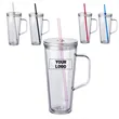 Double Wall Plastic Tumbler with Straw, 24 oz.