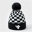 Knitted plaid pom-pom beanie