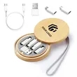 Portable travel 6-in-1 multi USB cable kit with bamboo case