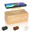 Wooden digital alarm clock with wireless charging for home