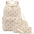 3 Piece Strawberry Print Corduroy Backpack Set Student Bag