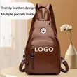 Trendy Brown Leather Sling Backpack with Multiple Pockets