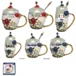 11/12 oz Enamel Rose Glass Mug Gift Set Floral Coffee Cup