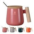 12oz. Ceramic Wooden Handle Tea cup Lid Spoon Coffee Mug