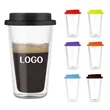 12oz Double Walled Glass Coffee Mugs with Silicone Lids