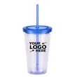 16oz Double-layer Plastic Water Cup Fashion Straw Bottle
