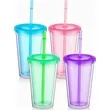 16oz Insulated Double Wall Plastic Tumbler with Lids and Str