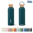 17 oz Rubber Paint Stainless Steel Water Bottle W/Bamboo Lid