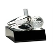 3" Clear Crystal Golf Ball & Club on Black Pedestal Base