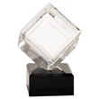 Clear Crystal Cube on Black Pedestal Base