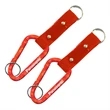 Red Carabiner with Strap and Metal Plate and Split Ring