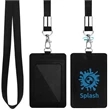 PU Leather ID Badge Card Holder With Lanyard