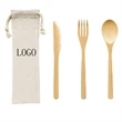 8.46" Bamboo Knife/Fork/Spoon Stainless Steel Straw Set with