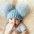 Baby Winter Knitting Beanie Hat with Double Fur Pompom