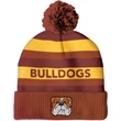Knit Beanie with Pom and Ribbed Cuff (Woven Logo)