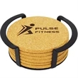 6 Pc. Round Cork Coaster Set with Black Metal Stand